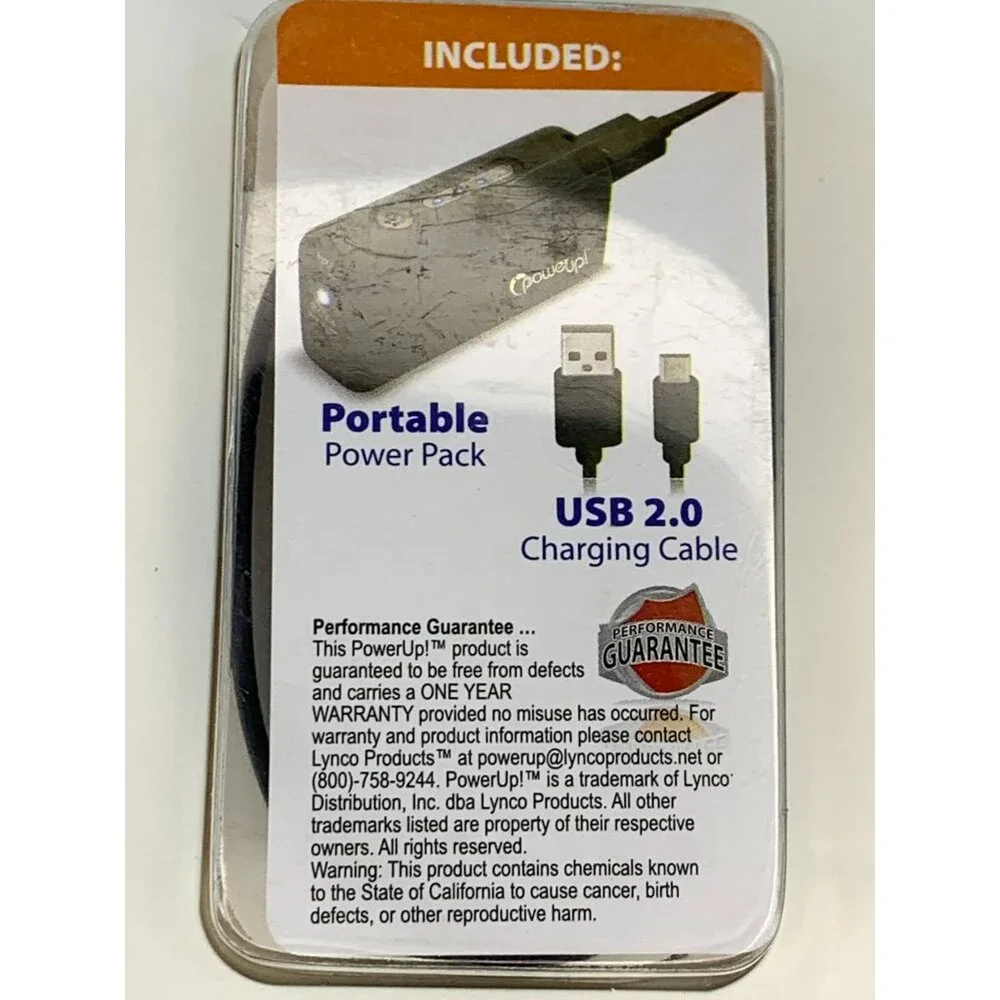 PowerUp! Portable 2200mA Power Pack USB Battery Charger With LED Flashlight NEW